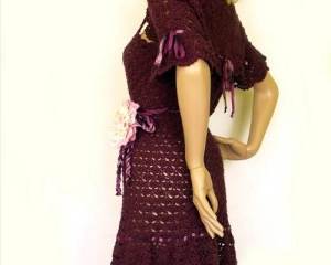 Crochet Wool Dresses Maroon