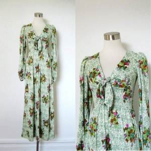 Floral Maxi Long Sleeved Dress Green