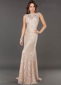 Jovani Long Lace Evening Dresses Blush