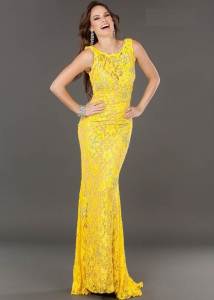 Jovani Long Lace Evening Dresses Yellow