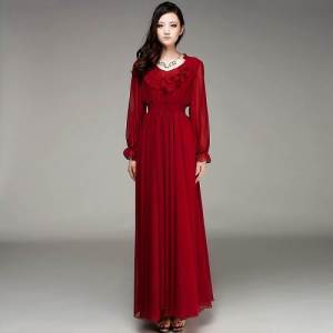 Long Sleeve Maxi Dresses for Women in Red