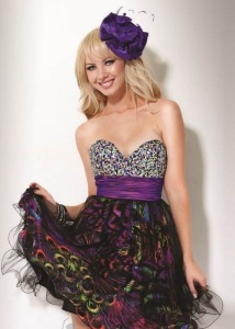 Peacock Print Prom Dress Short