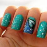 Teal Nails with Design Glitter